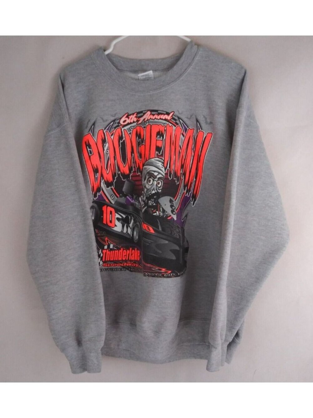 Gildan Unisex 6th Annual Boogeyman Thunderlake Speedway Gray Hoodie Size Large